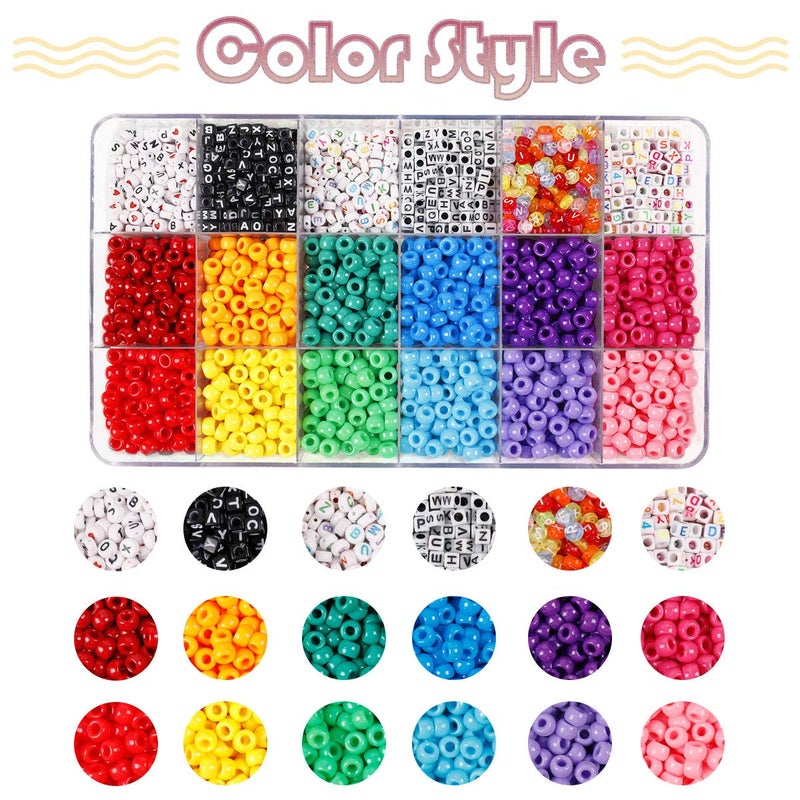 MAKERSLAND 1720+pcs Pony Beads Kit 1830pcs 6 Style Letter Alphabet Beads Rainbow Plastic Pony Bead Bulk Multicolor Kandi Bead Elastic String DIY Crafts Jewelry Making Kit for Bracelets Necklaces - Image 2